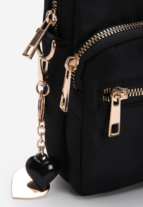 Womens Black Nylon Cross Body Phone Holder