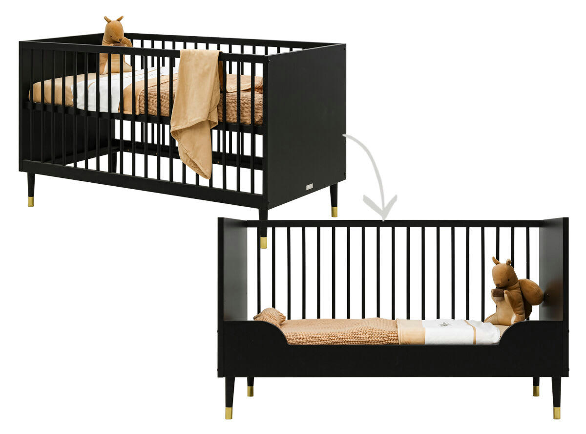 CLOË - Lit banquette 70x140 en MDF et hêtre noir mat