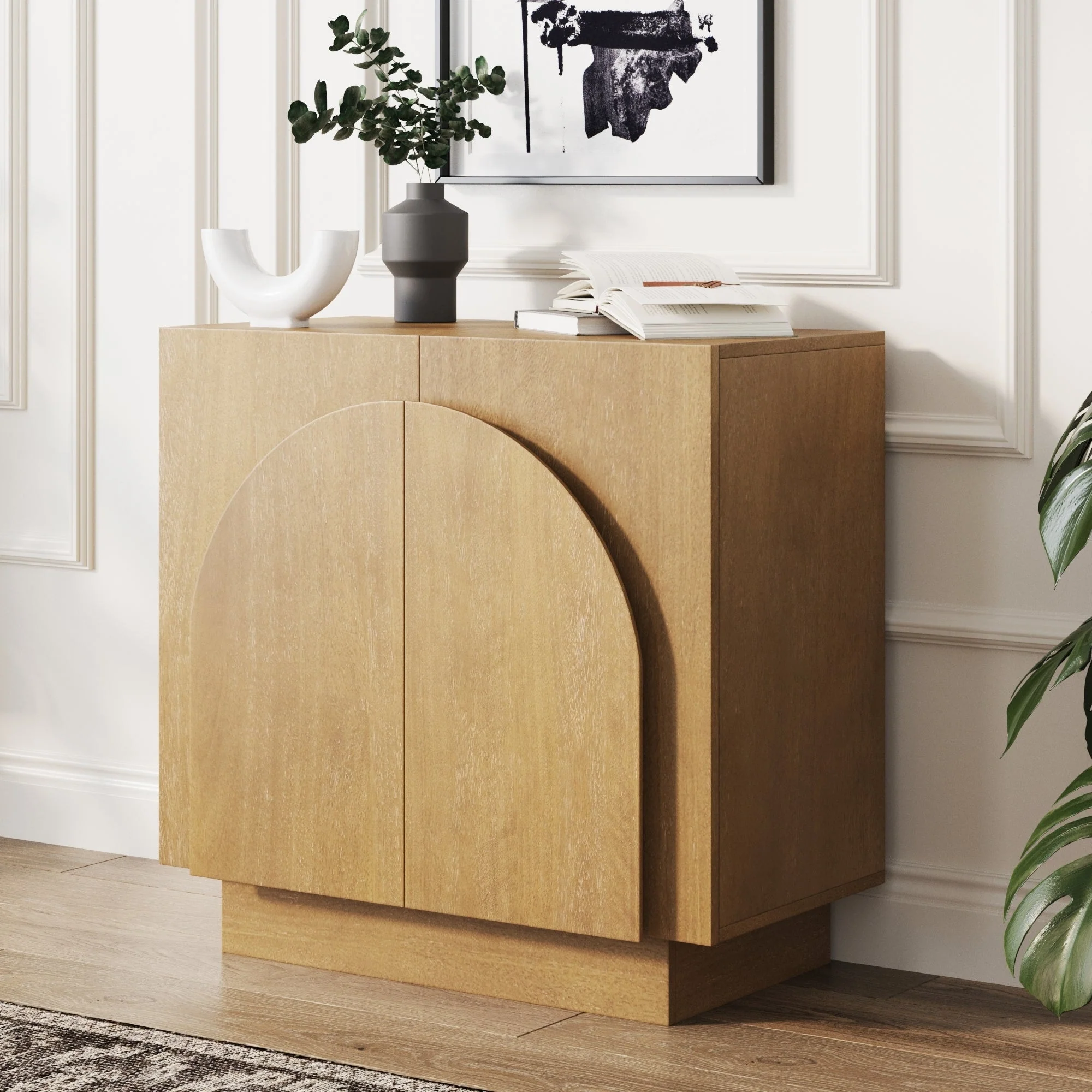 Iris Wooden Accent Cabinet, Sideboard Credenza or TV Stand with Arched Cabinet Doors and Adjustable Shelves