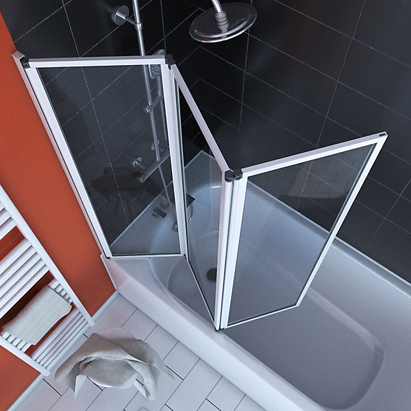 Pare baignoire Pivotant 3 Volets Blanc - 125x143 cm - Verre Trempé 4 mm - ZAGGY WHITE