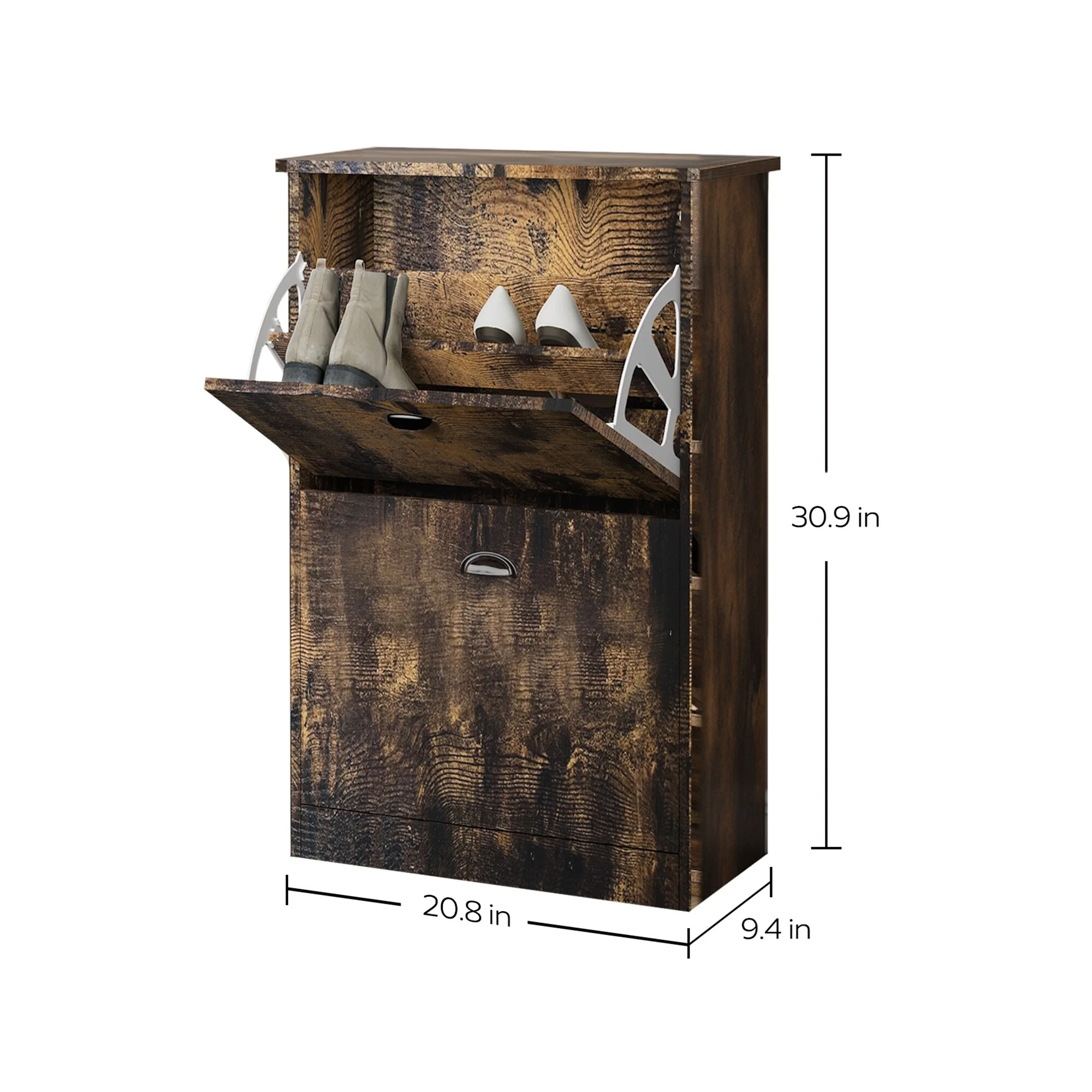 Hidden Narrow Wood Shoe Rack Cabinet with 2 Drawers for Entryway