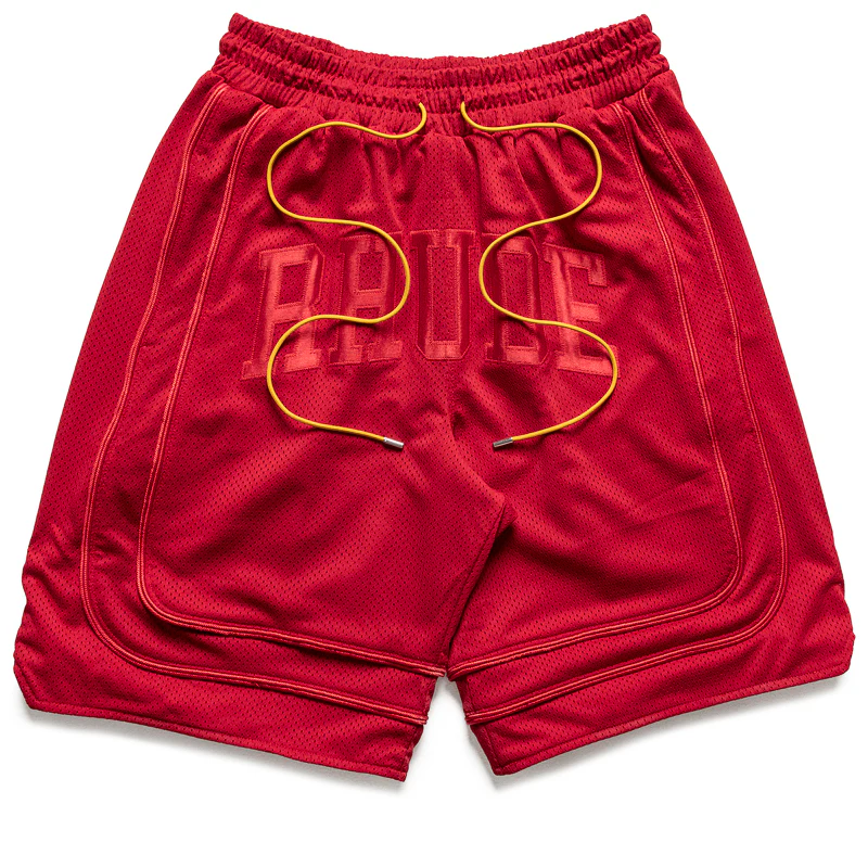 Rhude Baggy Mesh Collegiate Logo Shorts - Red/Red