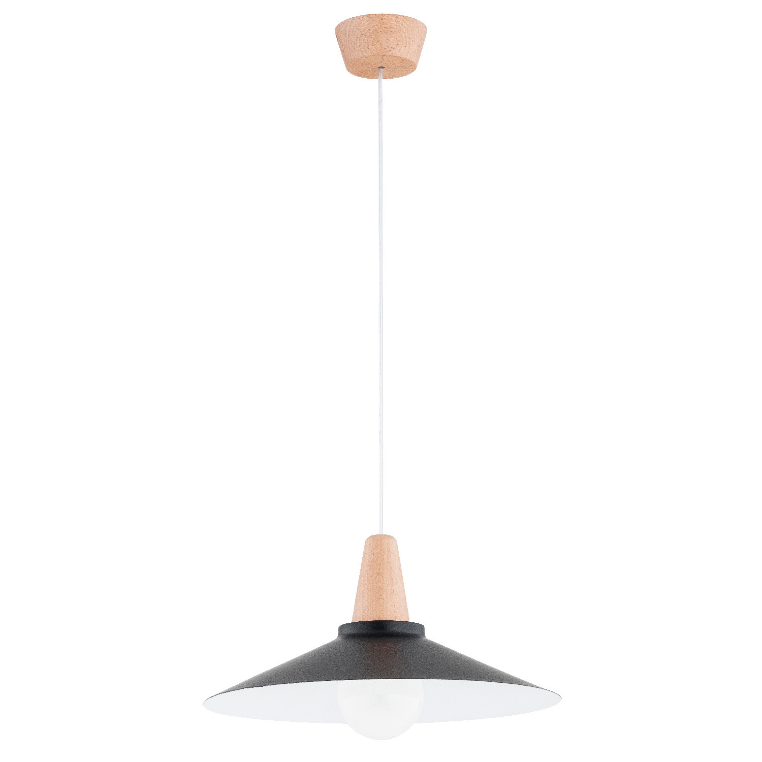 Lampa wisząca jasne drewno-czarna-biała NILAN 1xE27x15W Alfa