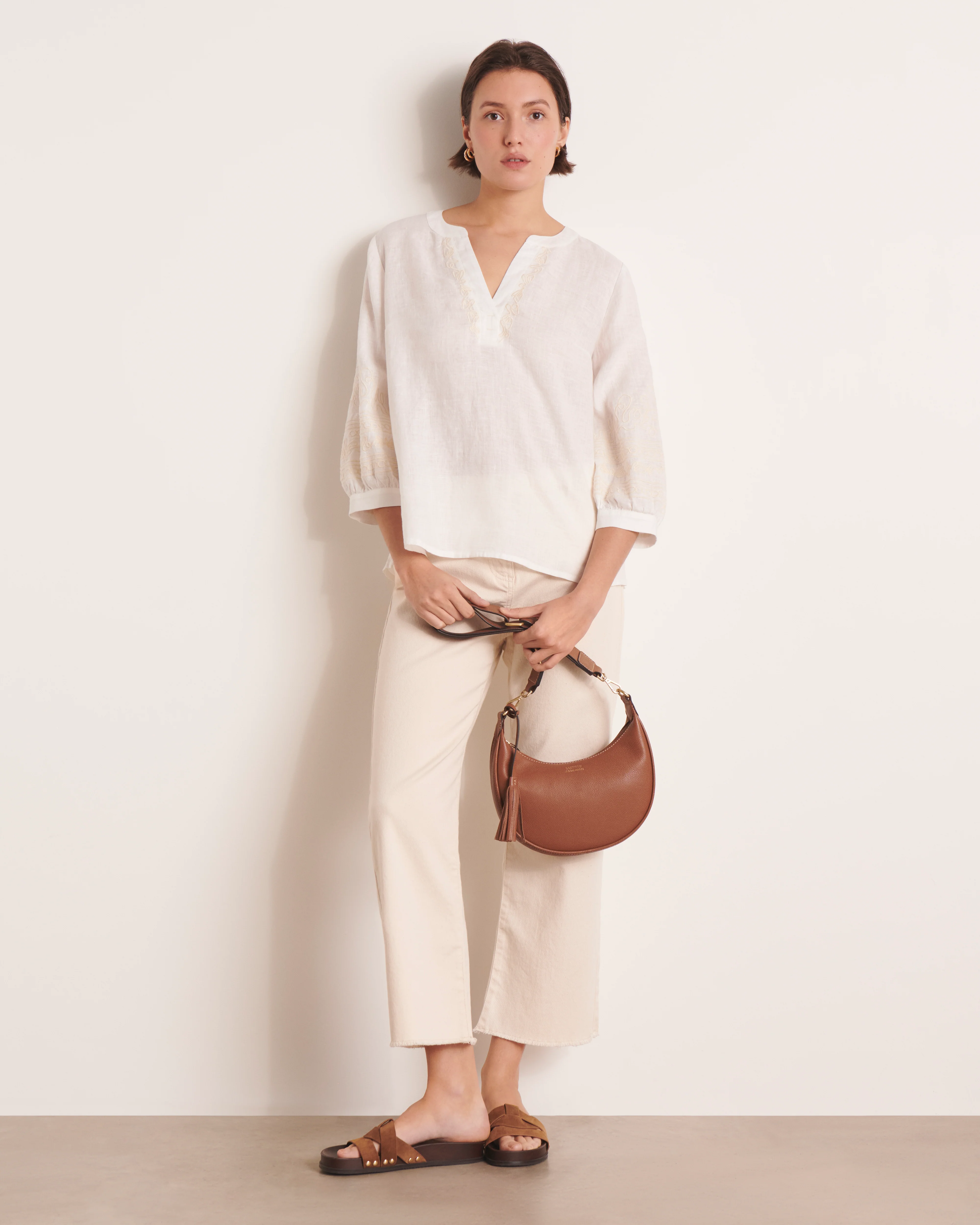 Blouse blanc cassé brodée CHORA/13097/003