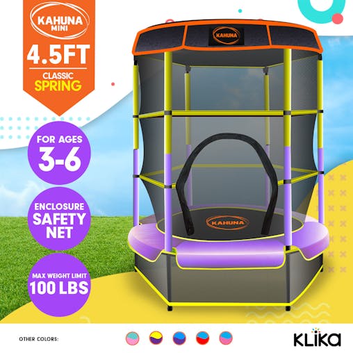 NNEDPE Kahuna Mini 4.5 ft Trampoline Yellow Purple
