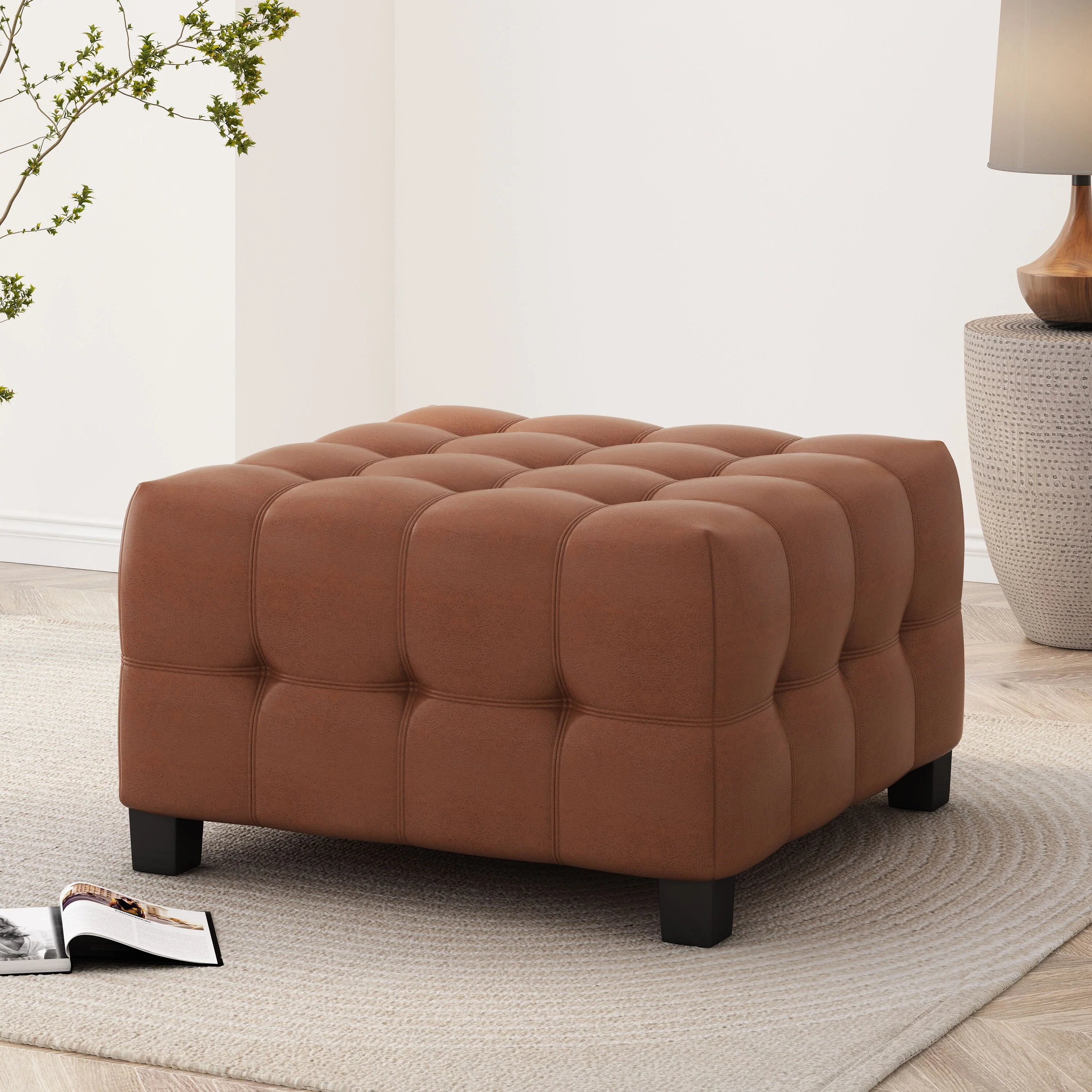 Harlar Faux Leather Tufted Ottoman by Christopher Knight Home