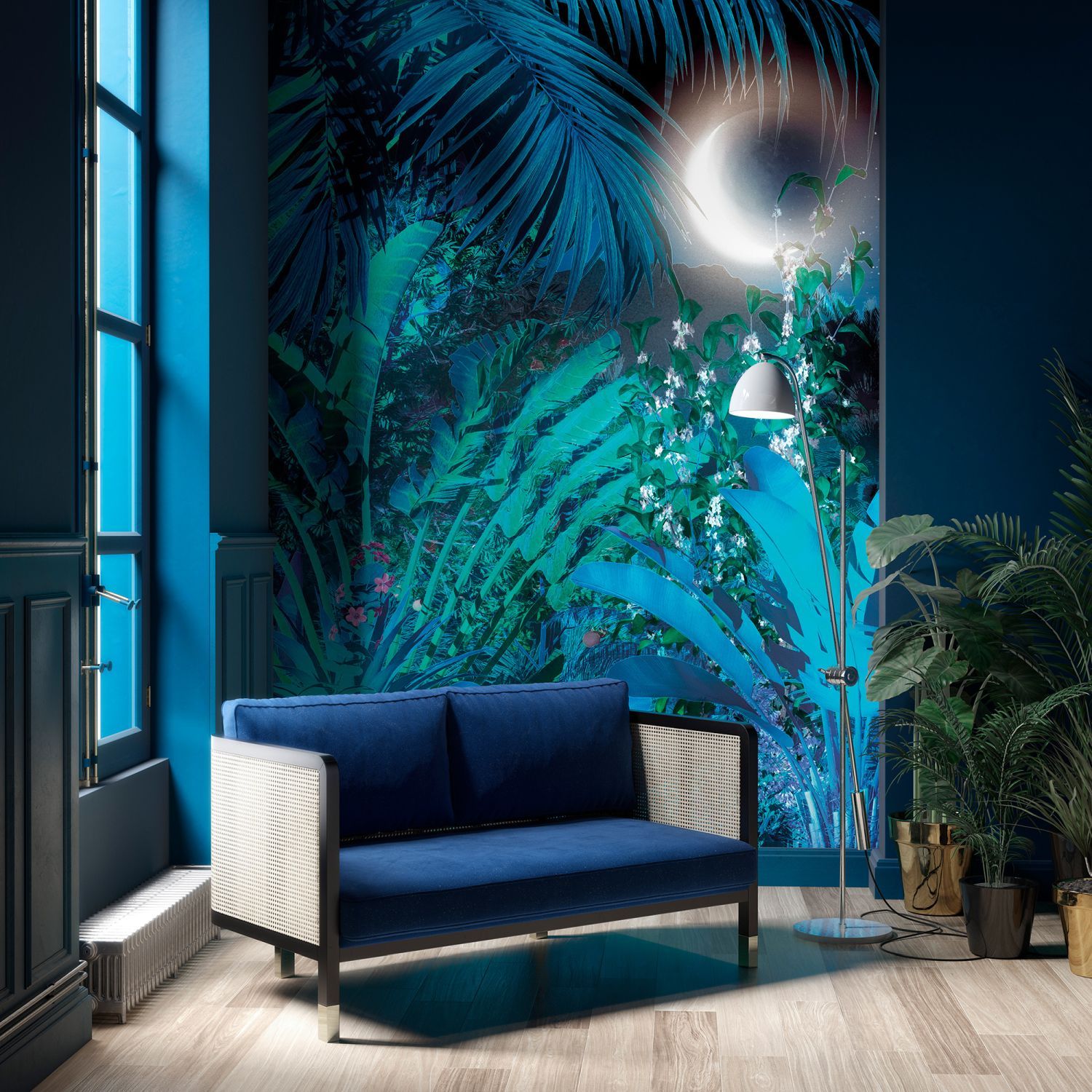 Sanders & Sanders fotobehang jungle in de nacht blauw - 200 x 280 cm - 611837