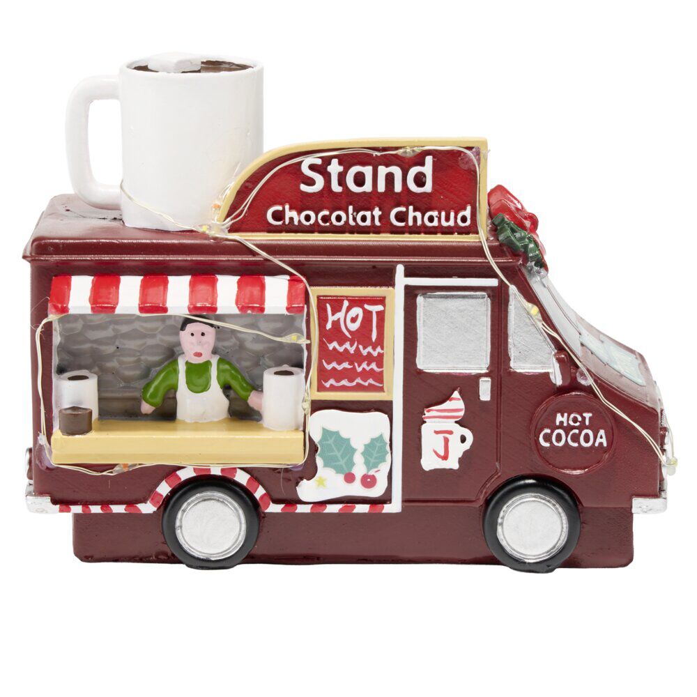 Décoration de No&euml;l camion stand chocolat chaud résine 14,5x7xH11cm