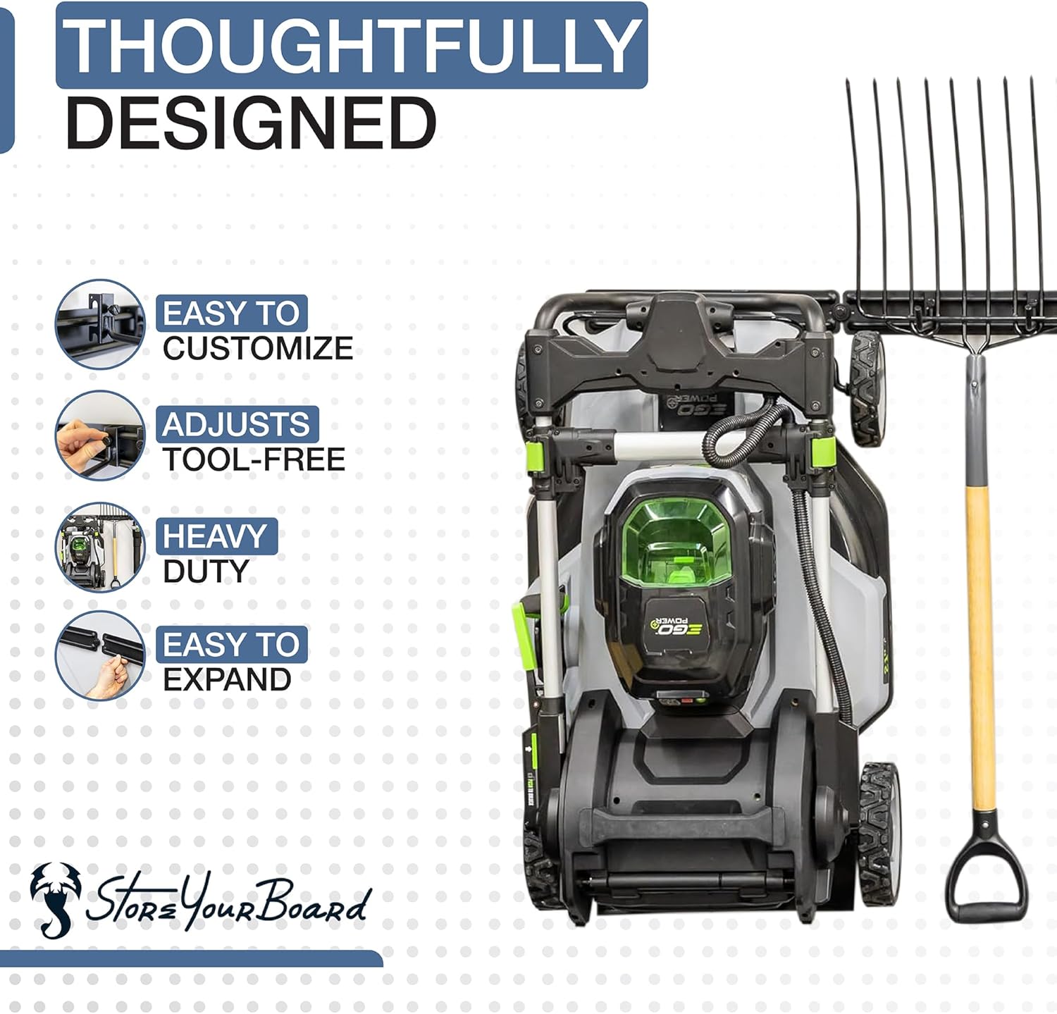 StoreYourBoard Garage Tool Organizer Wall Mount – Heavy Duty Garage Wall Organizer for Garage Organization and Storage, Broom Holder Wall Mount for Gardening Tools & Yard Tools – 64 Holds 600 lbs