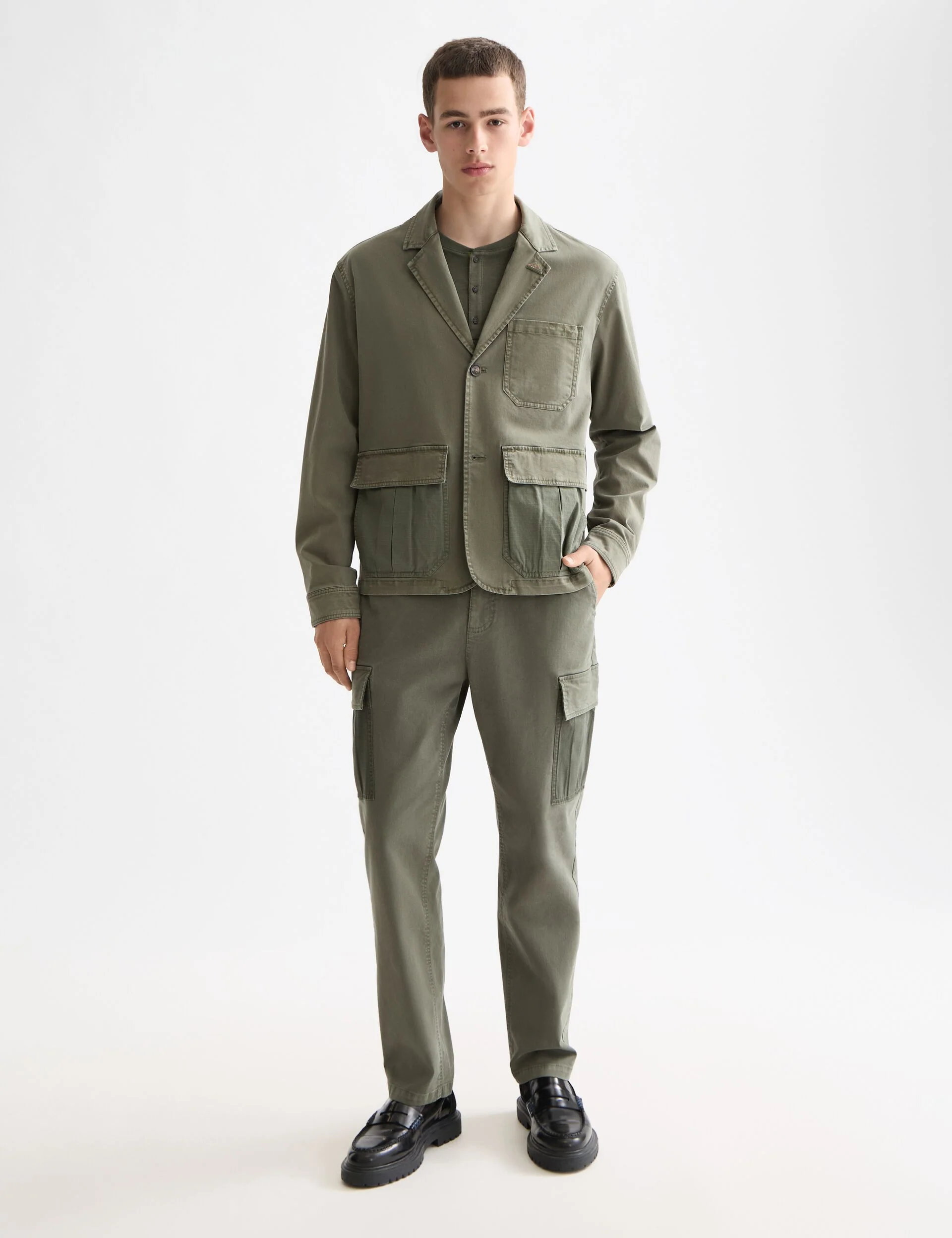 Cotton-blend garment-dyed boxy fit blazer jacket