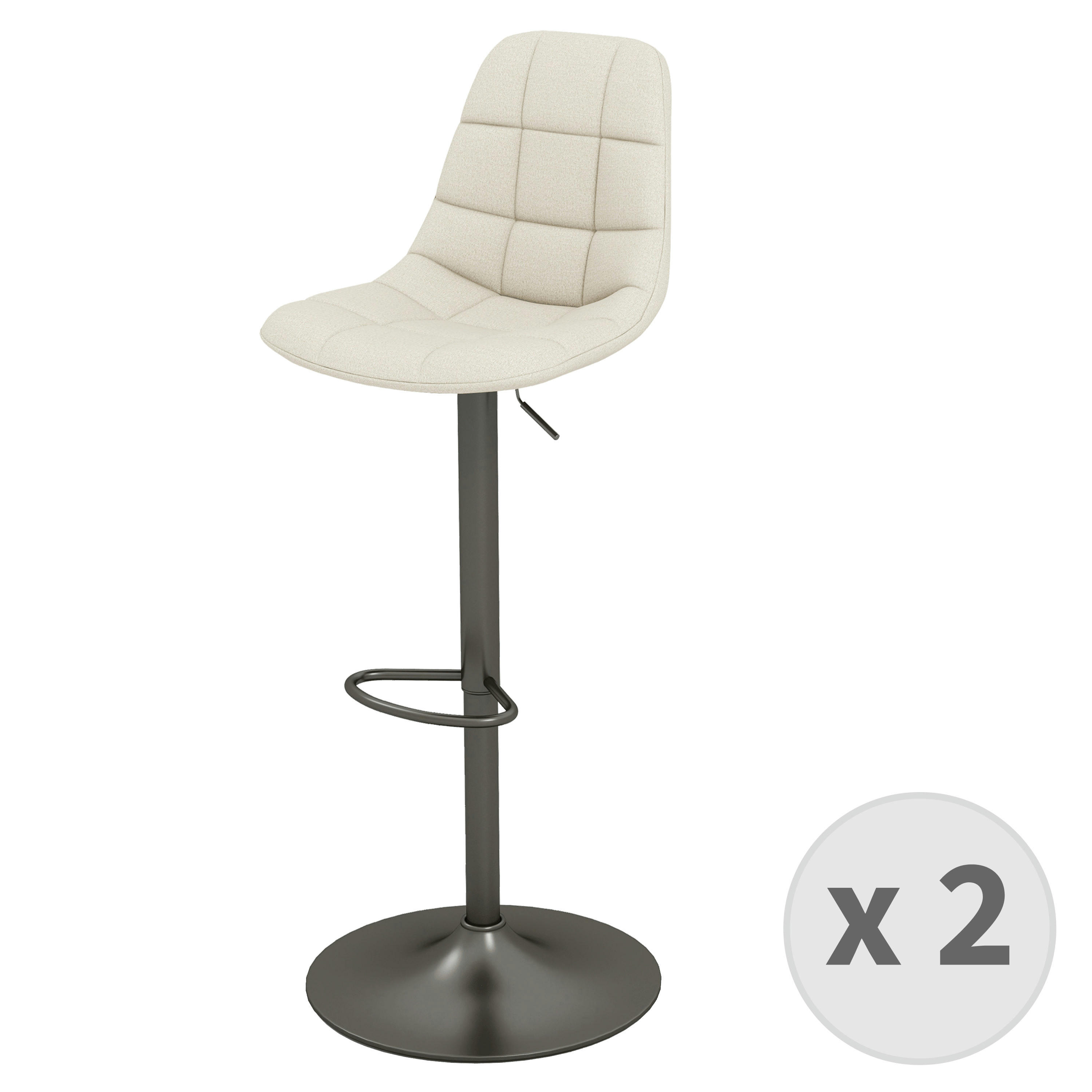 HENRIK - Tabouret de bar en tissu Coloris Lin et métal noir mat (x2)