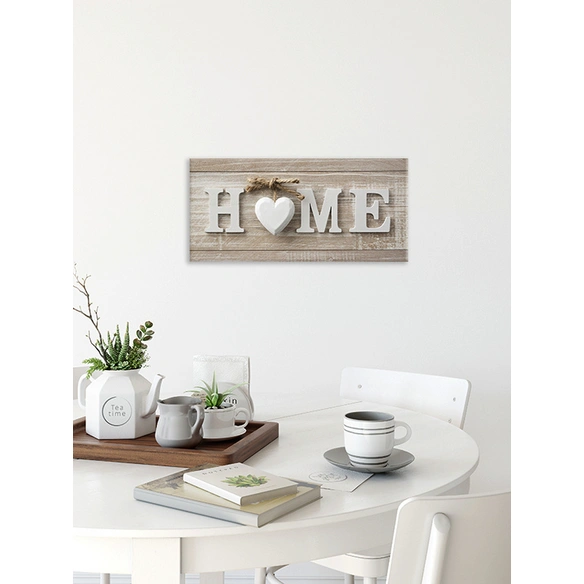 Wandbild, mit Schriftzug Home, Mitteldichte Faserplatte (MDF)/Canvas