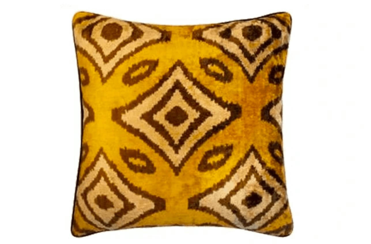 - Housse de coussin velours de soie ikat  50x50 jaune