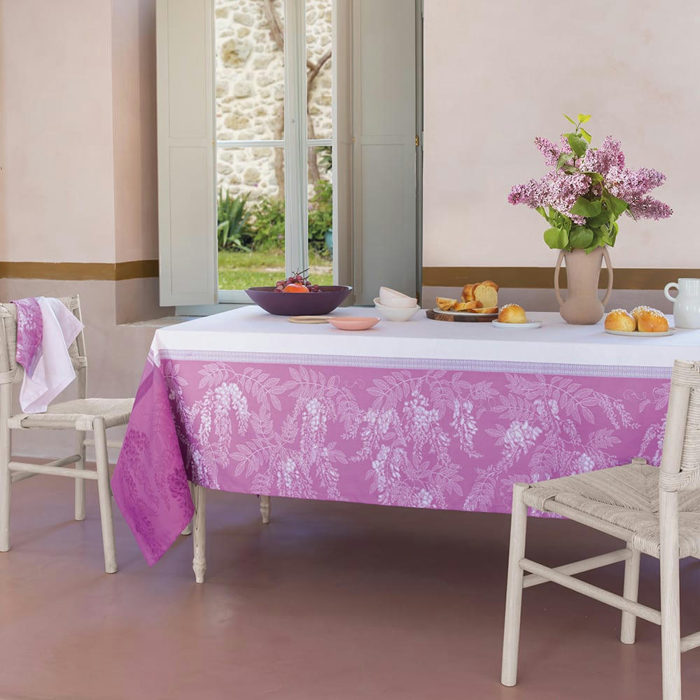GLYCINES PARME - Nappe antitache déperlant pur coton violet 174X254