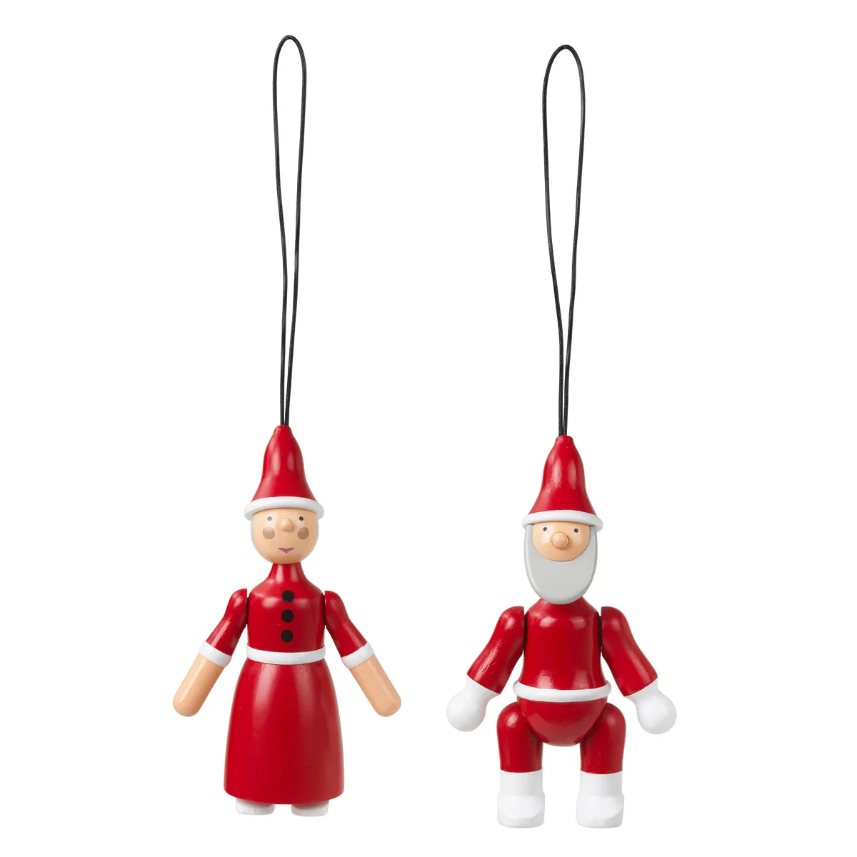 Kay Bojesen - Weihnachtsmann & Weihnachtsfrau Holz-Ornamente, rot / weiß (2er-Set)