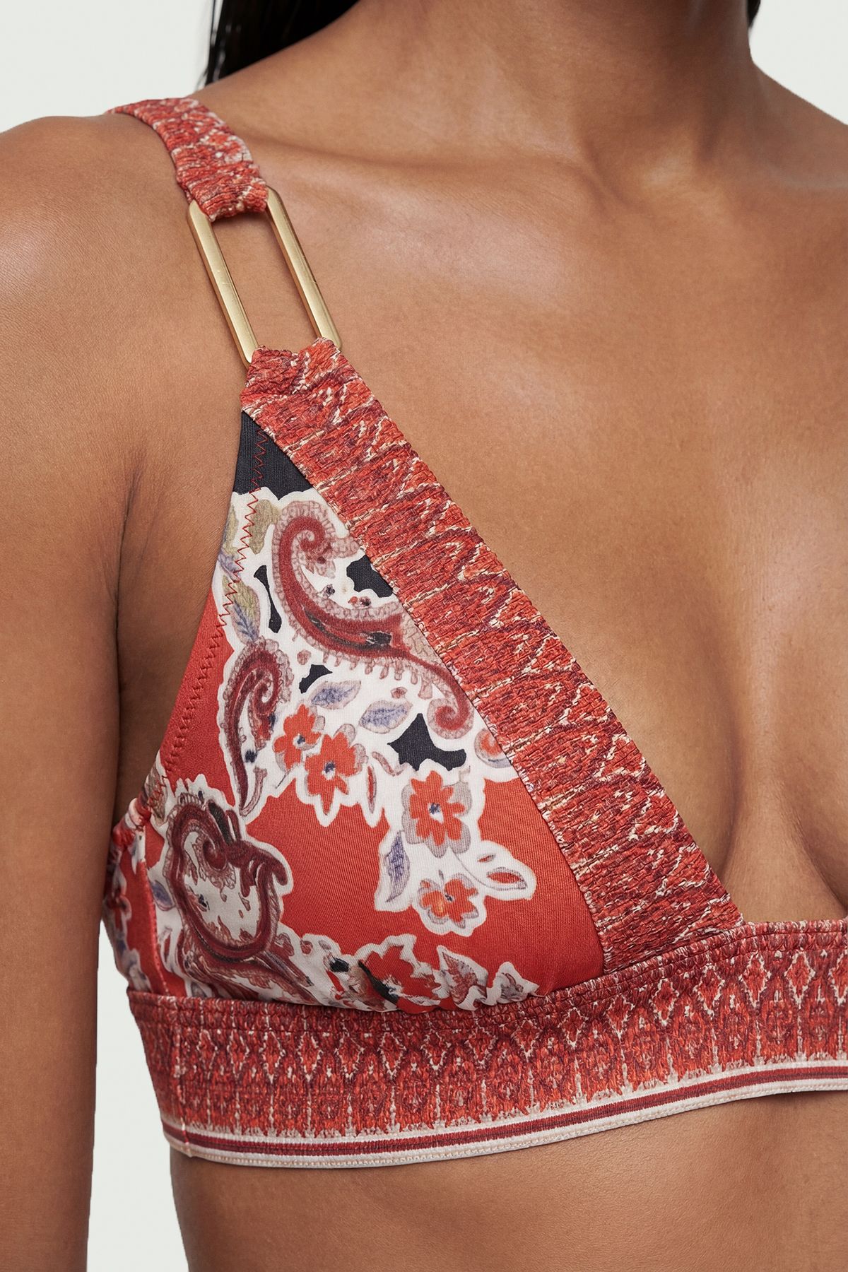 KarenMillen Scarf Mirrored Print Plunge Bikini Top