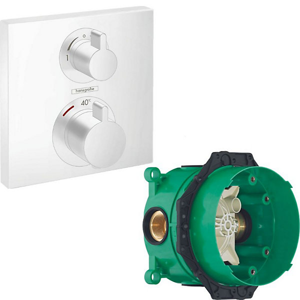 HANSGROHE Facade thermostatique encastré Ecostat Square avec robinet d'arrêt et inverseur blanc mat   corps encastré