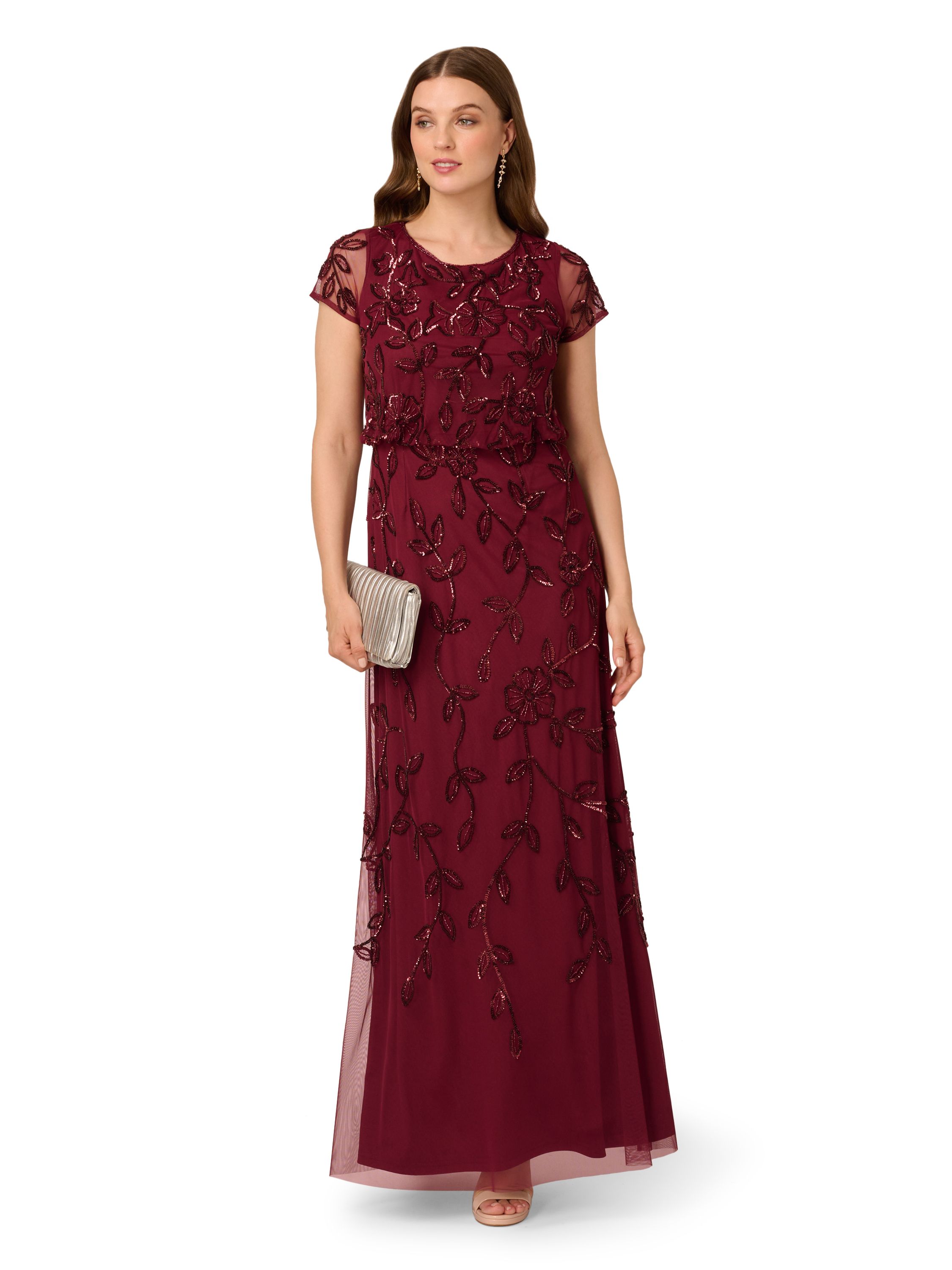 Adrianna Papell Blouson Beaded Long Dress