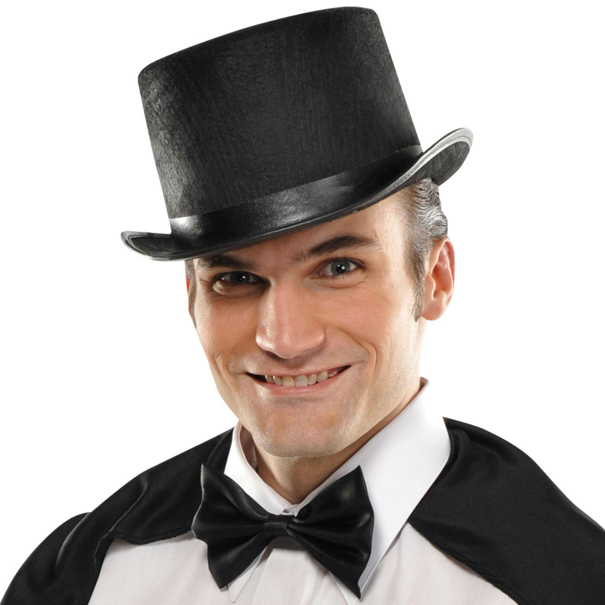 Magician Felt Top Hat Lined with Faux Leather, Black, One Size, Wearable Costume Accessory for Halloween