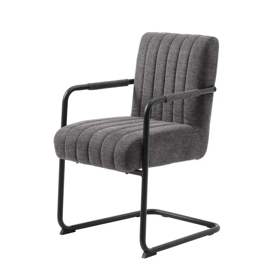 Eetkamerstoel Stof Donkergrijs - Incl. Armleuning - Trout - Set van 2