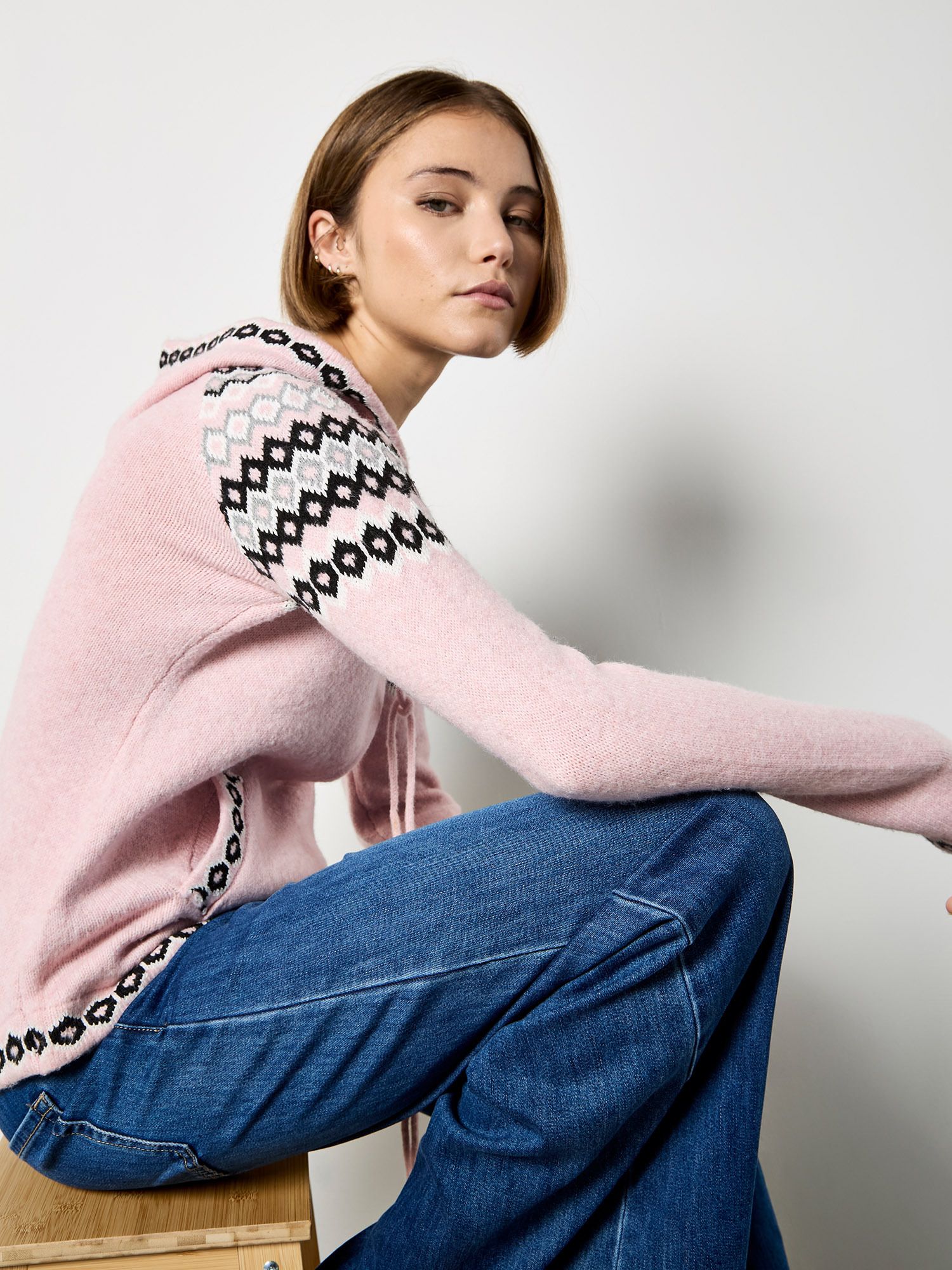 Apricot Diamond Pattern Hooded Jumper