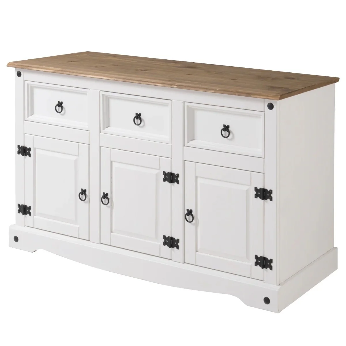 OS Home and Office Furniture Model COW388 Cottage Series Wood Buffet Sideboard in Distressed White