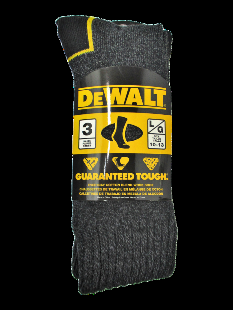 DEWALT Men's Everyday Cotton Blend Work Socks, Reinforced Heel/Toe, 3-pk, Black