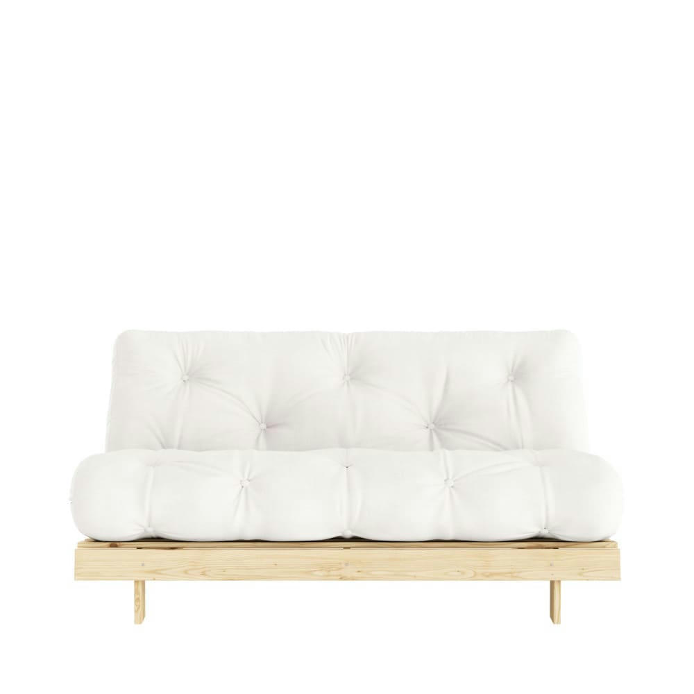 ROOTS - Canapé convertible 160x200cm en bois naturel et tissu ecru 2 places