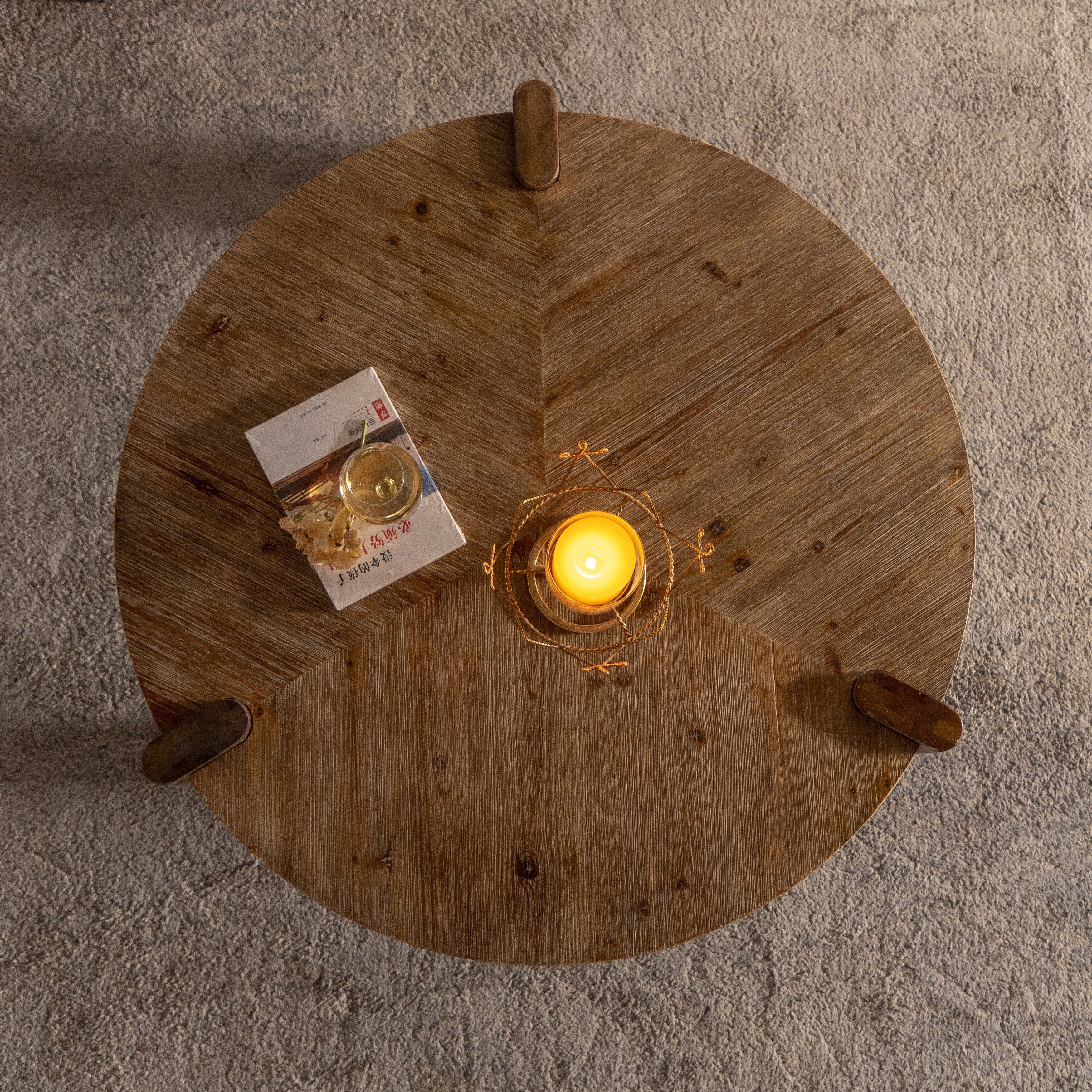 36x35'' Natural Solid Wood Round Coffee Table