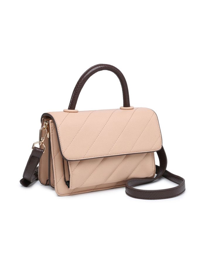 JFY Quilted Pattern 3 Compartments Top Handle Flap Tote Bag