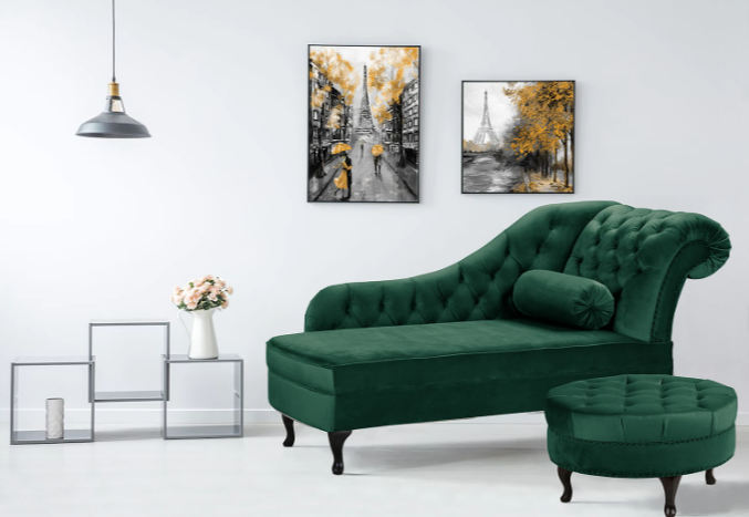 Ropez Chesterfield Pako szezlong prawy welur zielony