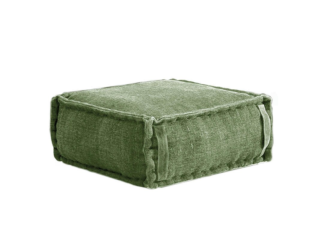 STONE WASHED - Pouf carré en coton revêtu effet lavé vert.