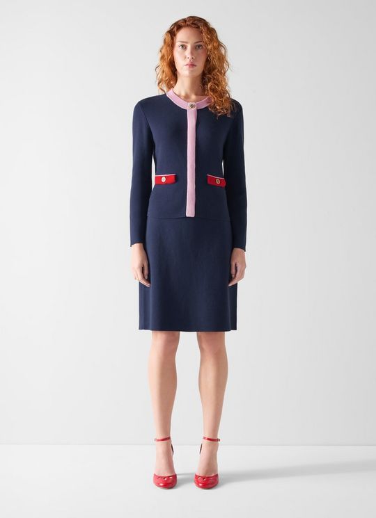 Enid Navy Multi Monogram Button Knitted