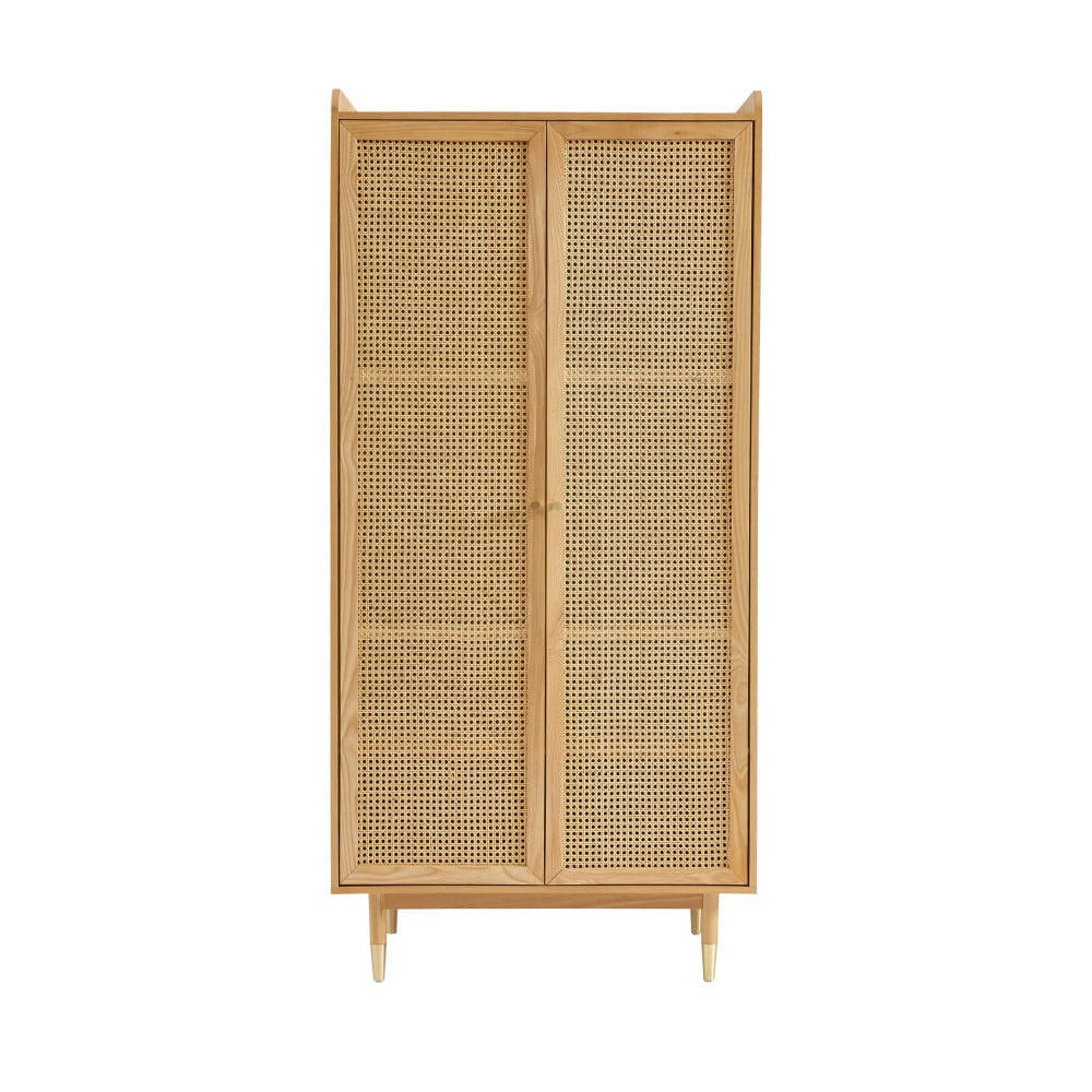 BOMBONG - Armoire 2 portes en bois et cannage bois clair