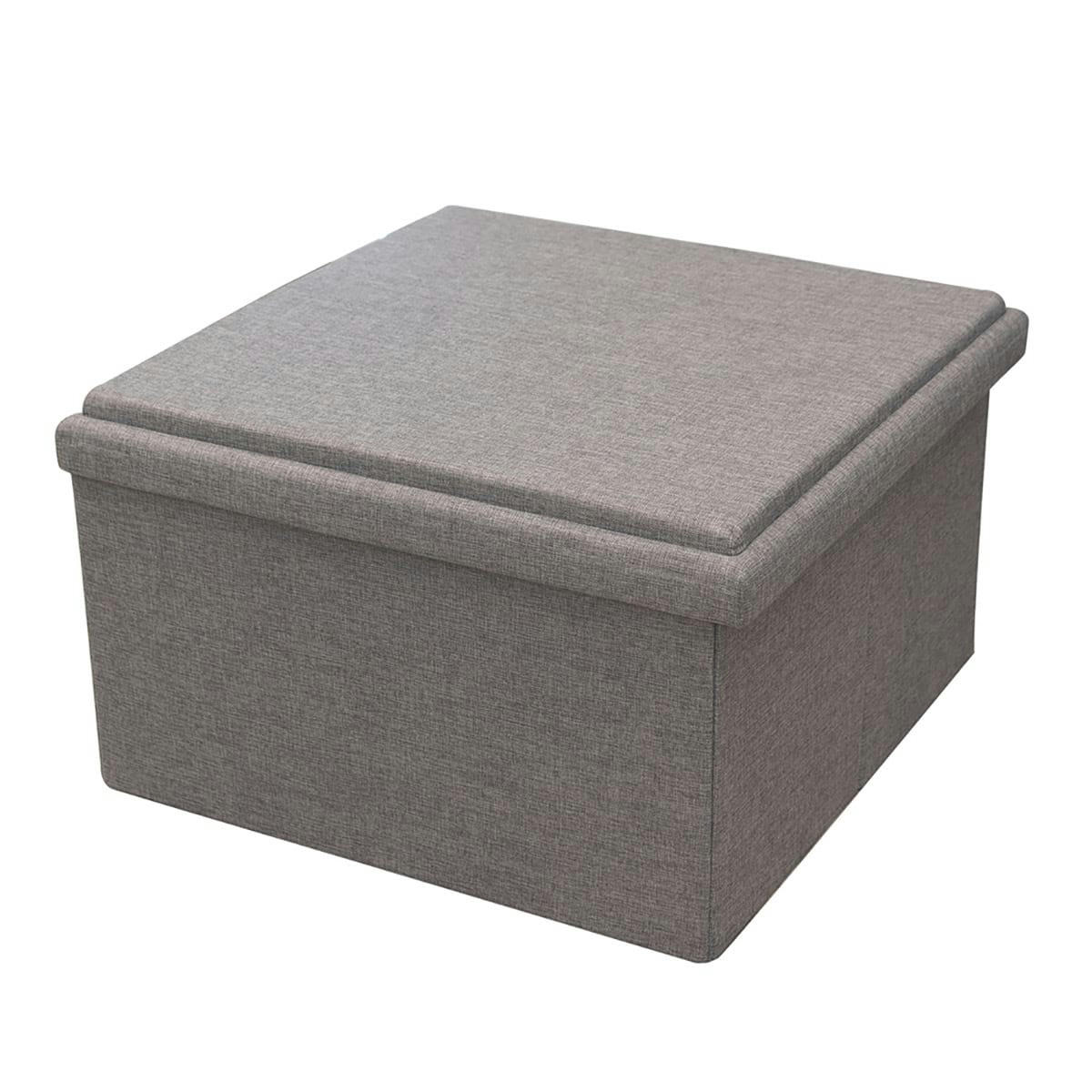 SCANDI - Coffre pouf pliable table tissu gris