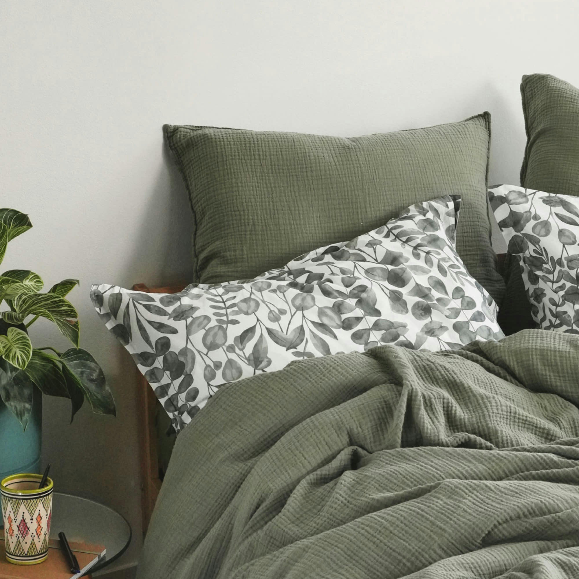 SIMPLEMENT GAUFRÉ - Housse de couette en gaze de coton 240x220cm Kaki