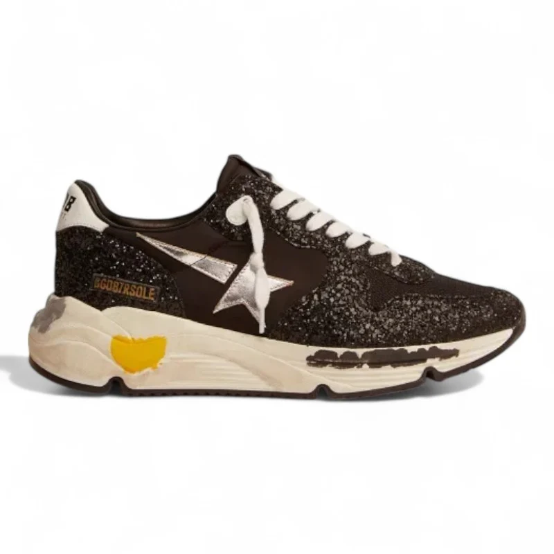 Running Sole sneakers in black nylon and glitter with silver laminated leather star