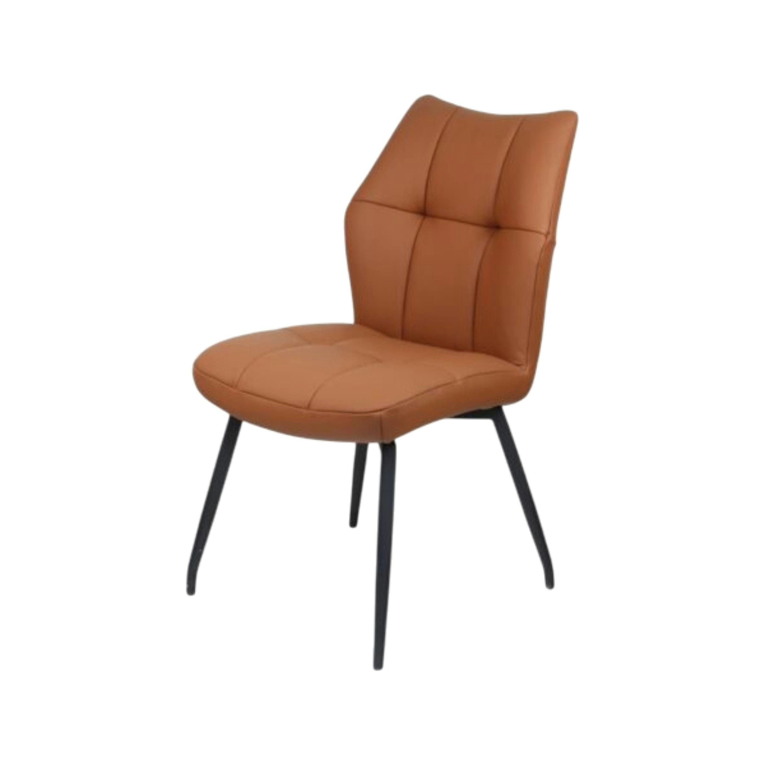 Chaise en cuir cognac design damier (lot de 2) LOMBARDIE