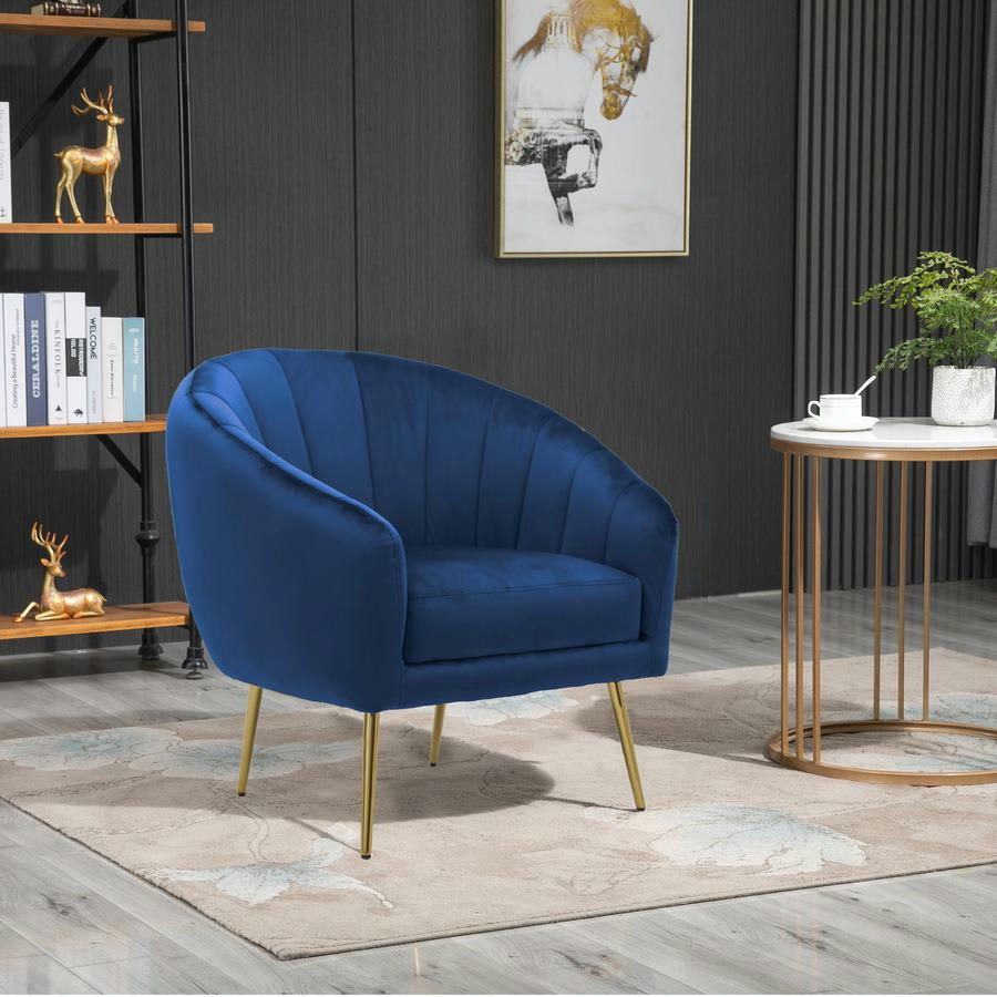 VELVET - Fauteuil en velours bleu et pieds en métal doré