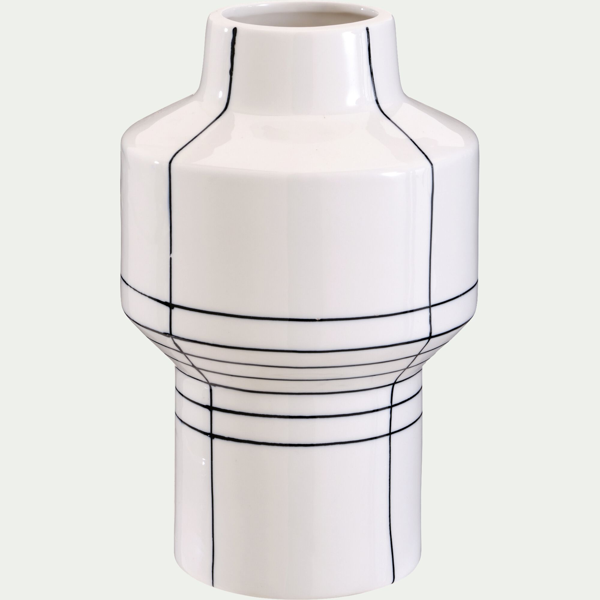 HIMZI - Vase contemporain en céramique à rayures H23,5cm - blanc