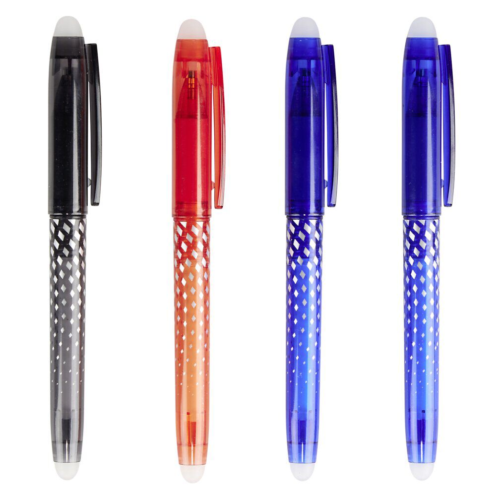 Stylo effaçable gel 1 noir 1 rouge 2 bleus L14,5cm