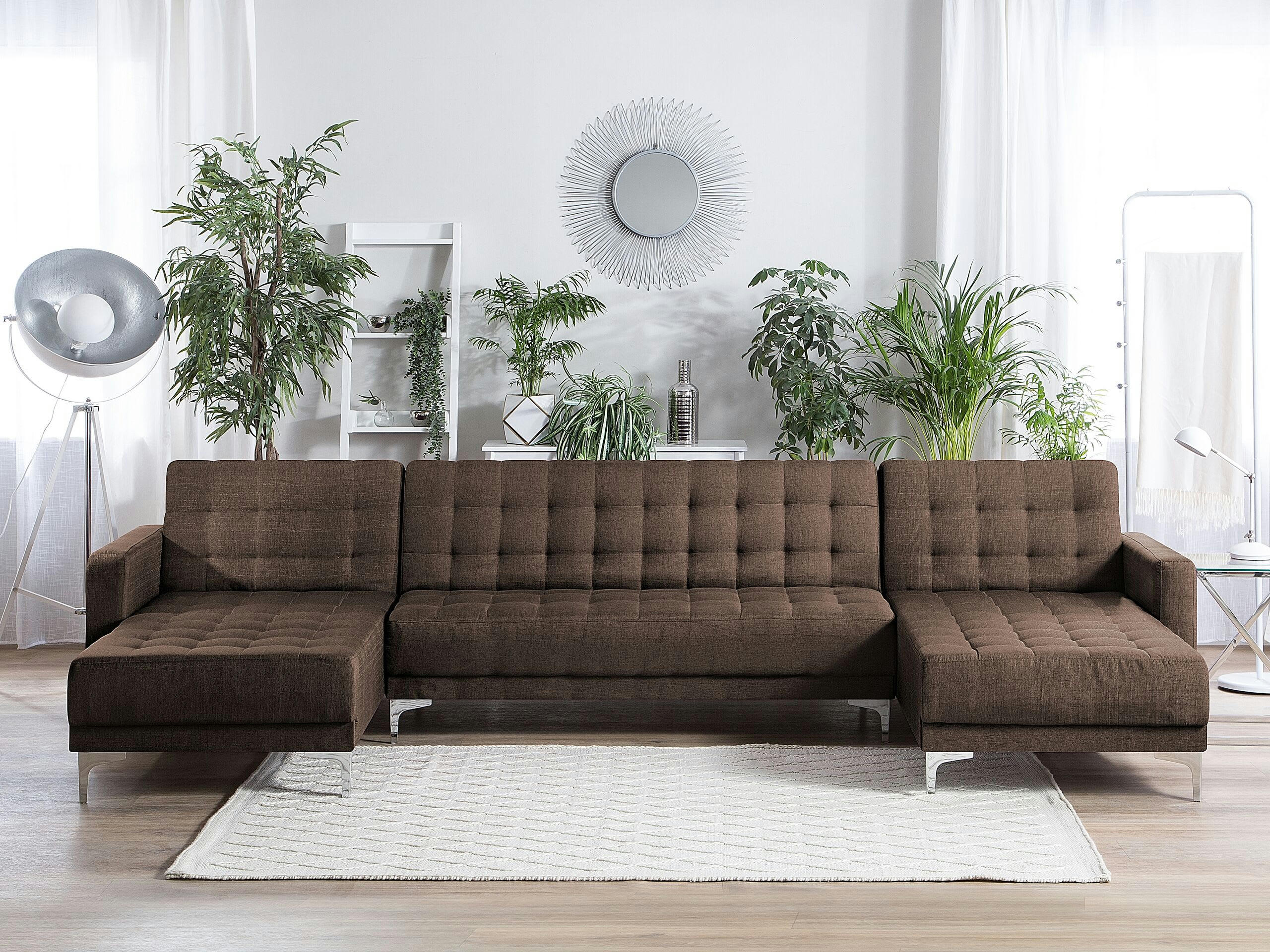 ABERDEEN - Canapé convertible en tissu marron 5 Personnes