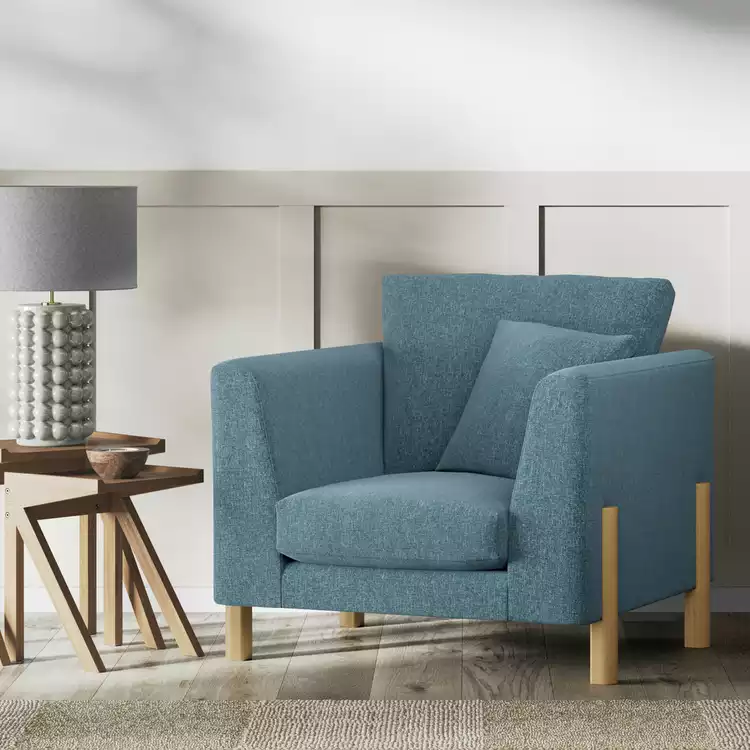 Habitat Aston Fabric Armchair - Blue - Ash Leg