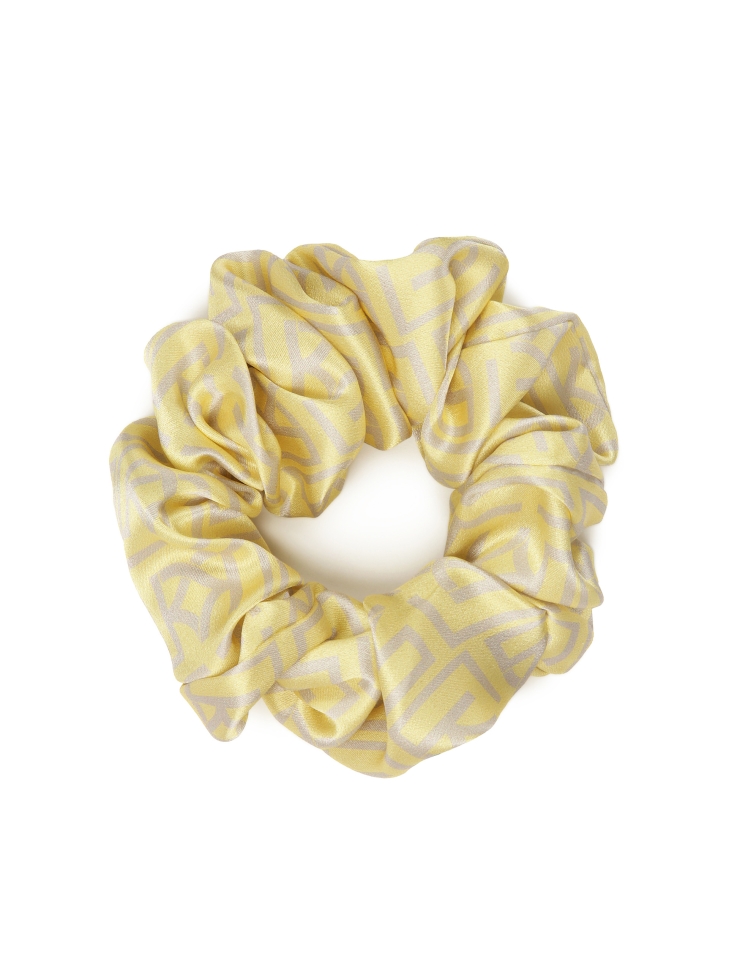 Yellow hair scrunchie with grey monograms by KAZAR