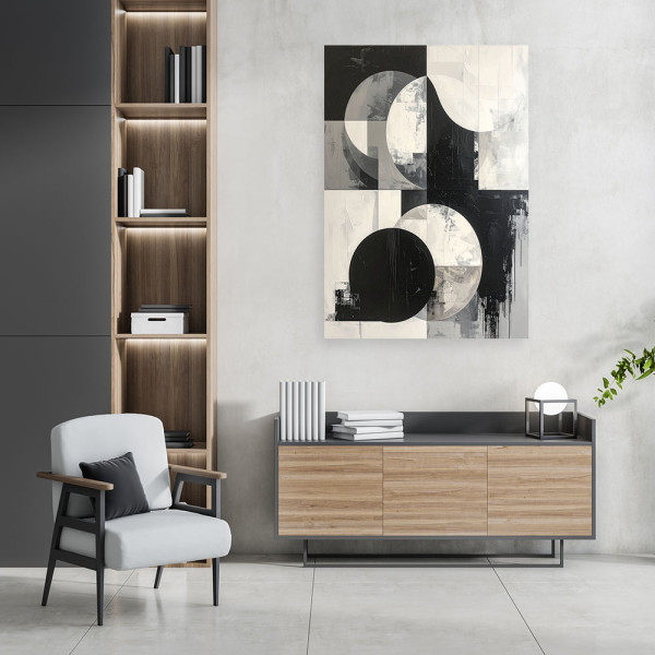 Obraz do salonu sypialni biura, Abstrakcja koła czarno biały 20x30