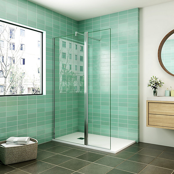 Paroi de douche Chrome 70 x 200 cm avec volet pivotant à 180 degré- Verre anticalcaire- 90 cm Barre de stabilisation