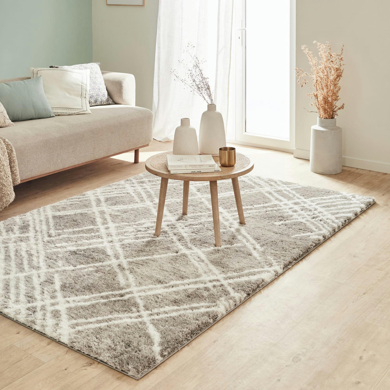 OSLO - Tapis shaggy abstrait motif géométrique gris - 200x290 cm