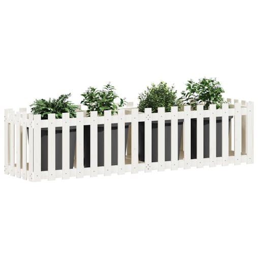 NNEVL Garden Raised Bed with Fence Design White 200x50x50 cm Solid Wood Pine