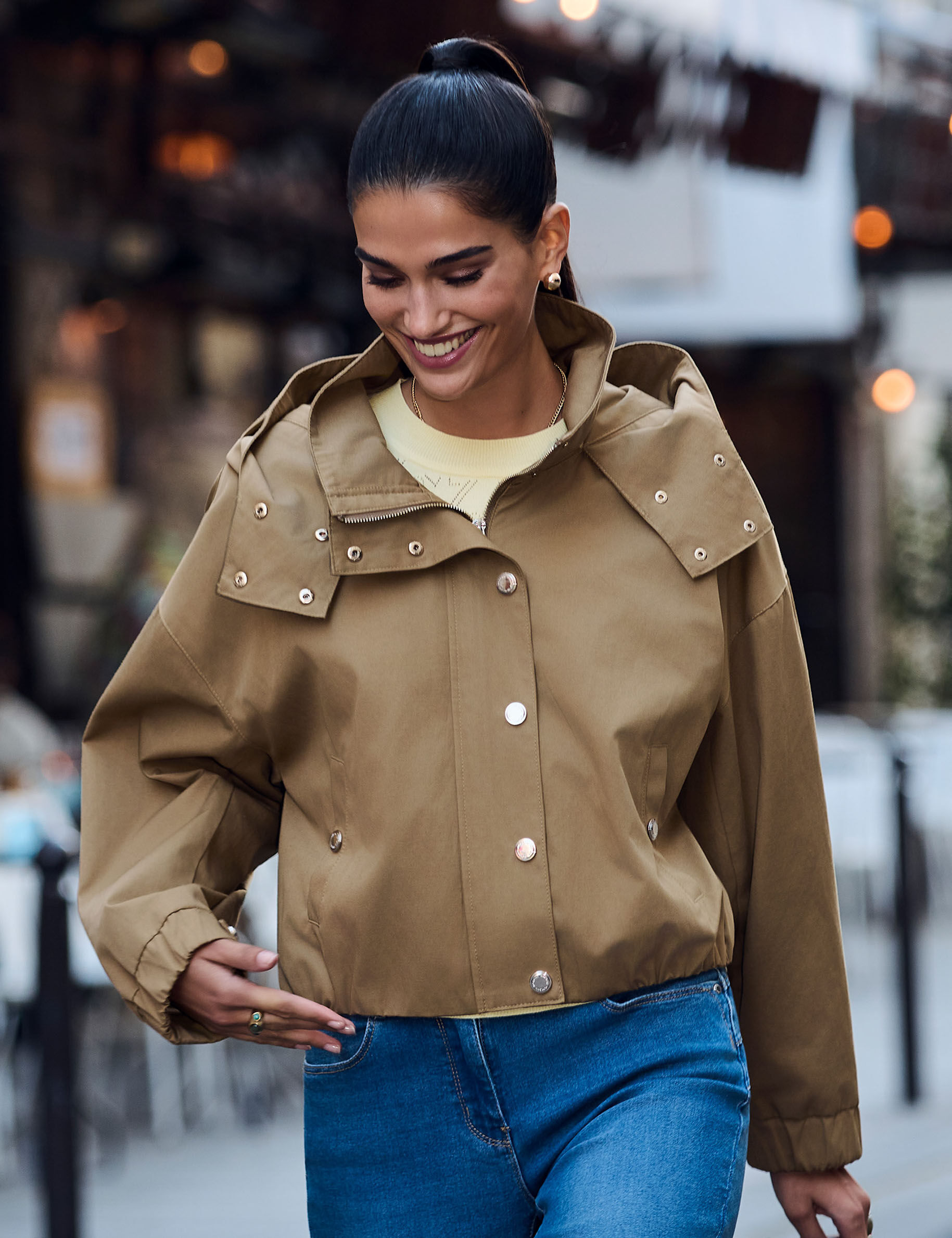Cropped Jacket With High Neck Camel Women