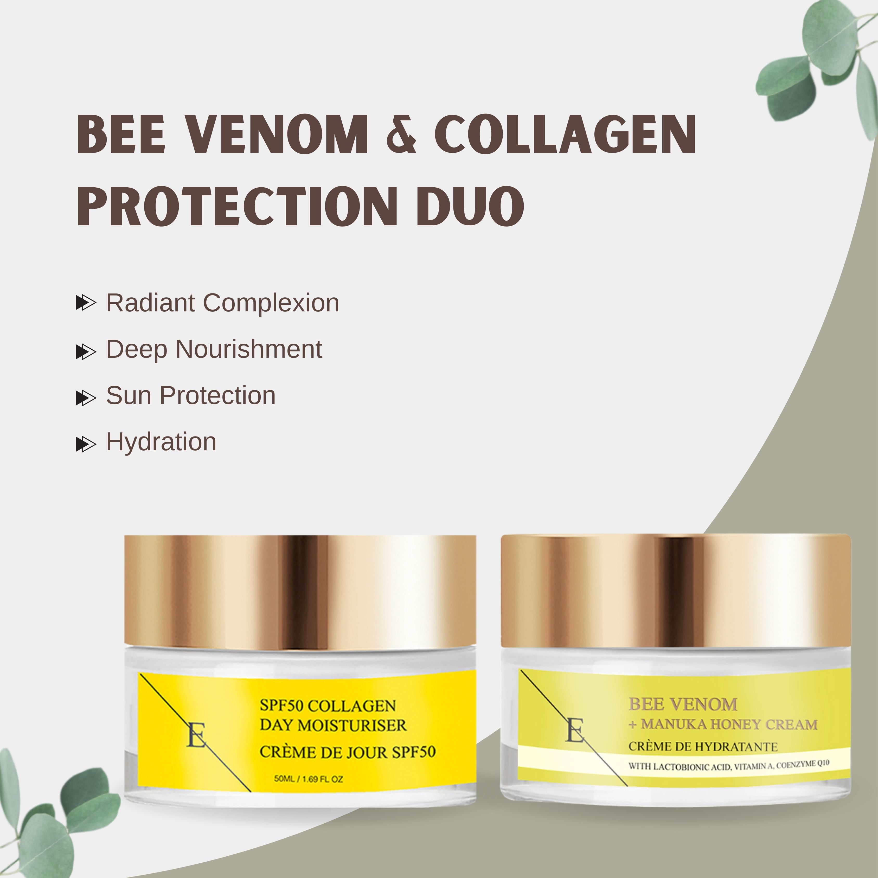 Erth Skin London Bee Venom Manuka Honey Cream 50ml   SPF50 Collagen Day Cream 50ml